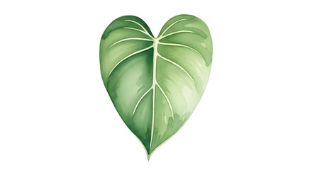 A single green heartshaped leaf with prominent veins, isolated on a transparent background