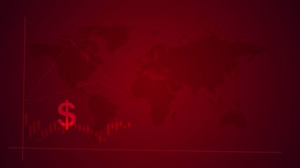 Graph with increase value, financial success animation, business growth, stock market investment, inflation crisis chart, global economic recession, red color world map background - Powered by Adobe