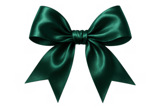 Dark green satin ribbon bow creating a luxurious texture, perfect for gifts, holidays, events, and elegant design elements