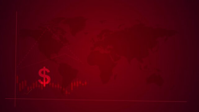 Graph with increase value, financial success animation, business growth, stock market investment, inflation crisis chart, global economic recession, red color world map background - Powered by Adobe