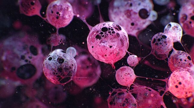 Abstract pink cells linked, network, organic matter, macro