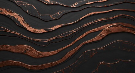 Abstract dark grey and metallic copper wavy lines creating a modern textured background with flowing organic patterns.