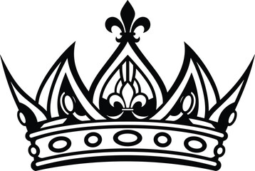 Crown icon vector, royal symbol illustration, fleur de lis crown design, luxury emblem artwork, monarchy authority graphic, black minimal silhouette, decorative regal element © Creatives Mind