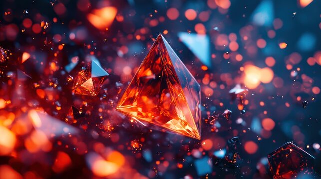 Abstract fiery pyramids in a digital space