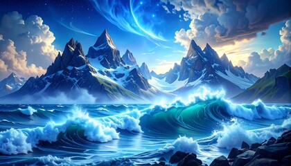 Vast, mountainous landscape by the sea