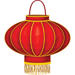 Traditional Chinese Red Lantern With Yellow Trim And Tassels Hanging Ornate Festive Decoration With Transparent Background For Lunar New Year Celebrations