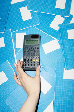 Math number education calculators and blue classic school notebooks