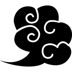 Traditional Black Japanese Cloud Illustration With White Swirls On A Transparent Background Represents Weather Elements Or Abstract Art