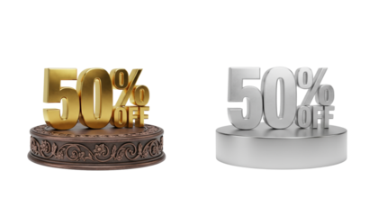 Gold and silver 50 percent off sale discount icons