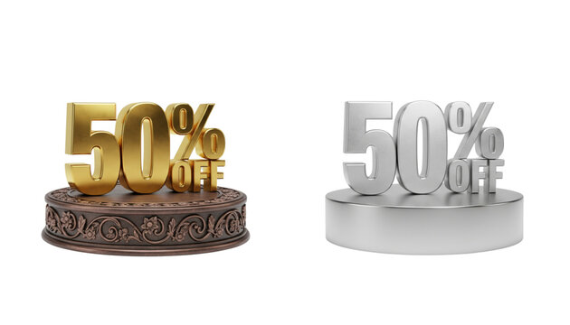 Gold and silver 50 percent off sale discount icons