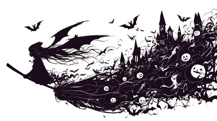 halloween doodle spooky bat flying