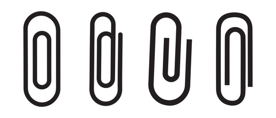 Paper Clip Icon Set. Four Unique Wire Shapes in Minimal Black Outline.