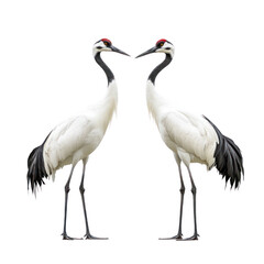Obraz premium Crane interacting Two cranes engage in social behavior, such as synchronized movements or displays. full length isolate on transparent background