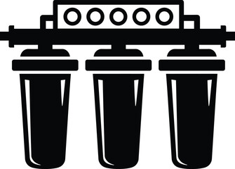 Water filter system vector, three stage purification illustration, under sink filtration icon, clean drinking water design, plumbing equipment graphic, black minimal household artwork