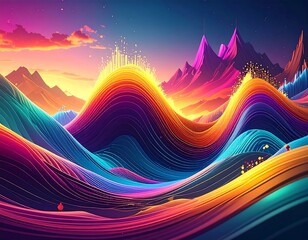 Vibrant abstract landscape with colorful hills