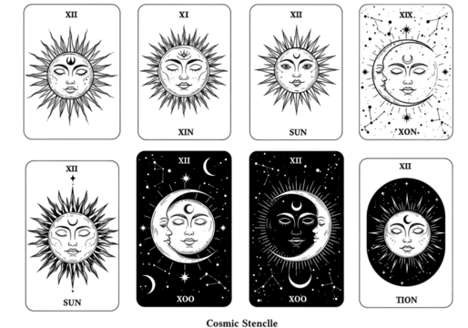 Celestial tarot card set, esoteric design element