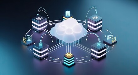 Dynamic cloud network connecting diverse digital services and data points, symbolizing interconnectedness and modern technology solutions for seamless integration and growth