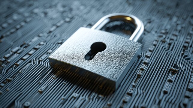A padlock on a circuit board.