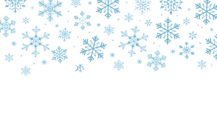 Delicate blue snowflakes gently fall creating a winter wonderland scene