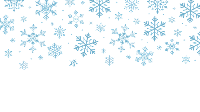 Delicate blue snowflakes gently fall creating a winter wonderland scene