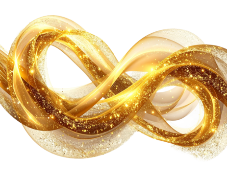 Intertwining Golden Spark Lines An abstract vector of intertwining golden lines made from sparkling particles, forming an infinity shape or woven pattern.