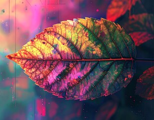 Vibrant autumn leaf in a colorful background