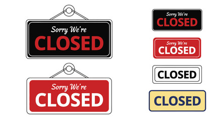 Closed sign vector illustration for business shop door template set editable