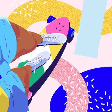 Skateboarder Girl Point of View on bold and colourful background