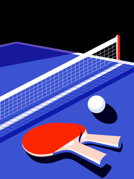 Minimalist Retro Vector of Table Tennis with Paddles and Ball