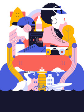 Amsterdam skateboarding and rollerskating lifestyle illustration