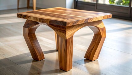 A beautifully handcrafted wooden table featuring elegant curved legs and a stunning wavy carved top, blending artistry and functionality to create a timeless piece of fine furniture