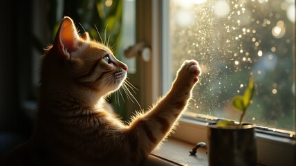 Cat Watching Raindrops