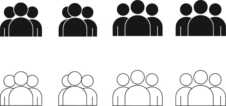 Group of people icons, teamwork symbol, community illustration, business collaboration, outline and solid style, vector design, leadership, unity, partnership, communication