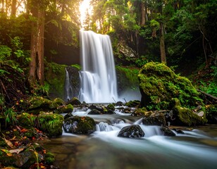 Waterfall cascading through lush forest (2)