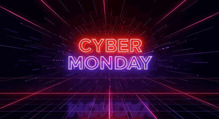 Cyber Monday Red Violet Neon Grid Background
