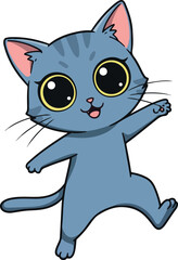 Cute Blue Kitten With Big Eyes Waving Hello Vector Illustration