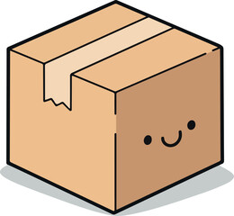 Cute Brown Cardboard Box With Happy Face Isolated On White