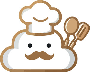 Cute Cloud Chef Character With Mustache And Cooking Utensils