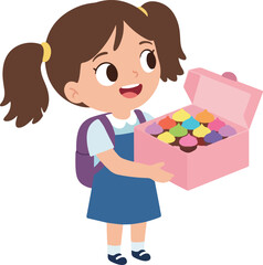 Cute Girl Holding a Box of Colorful Cupcakes