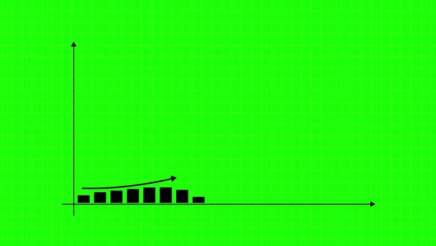 White bar chart illustration showing data on a squared graph background. Animation in 4k on green background, chroma key