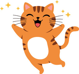 Cute Orange Tabby Cat Character with Striped Ears and Tail Sparkles