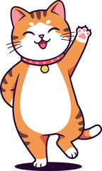 Cute Orange Tabby Cat Waving Hello with Pink Collar Isolated
