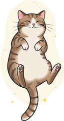 Cute Tabby Cat Sleeping Blissfully With Eyes Closed and Paws Up on Yellow Background