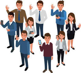 Diverse Business People Showing Okay Sign With Smartphones Flat Design
