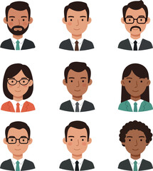 Diverse Business People Avatar Collection Neutral Background Minimalist Illustration