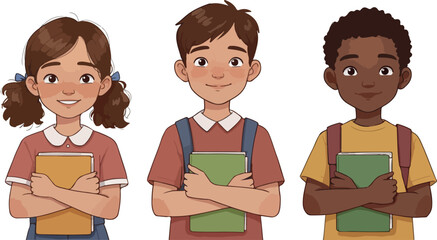 Diverse Children Holding Books Ready For School