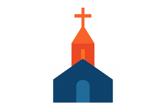 Christian church with cross icon symbolizing religion and faith, flat vector design element