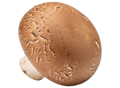 Fresh brown cremini mushroom with textured cap and short stem for cooking