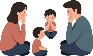 Family Discussion Together Adults and Children Isolated White Background