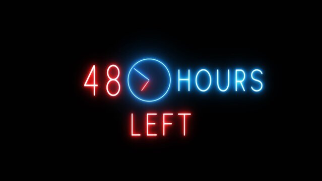 48 Hours left timer clock illustration. Neon countdown clock.